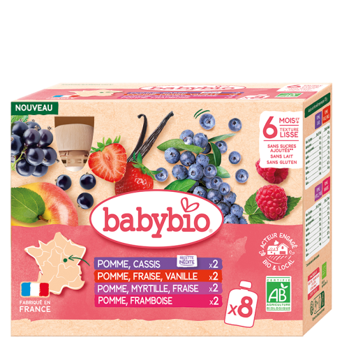 BABYBIO multipack 8 kapsiček mix druhů jahoda, borůvka, malina, černý rybíz 8x90 g