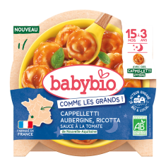 BABYBIO celé cappelletti plněné lilkem a ricottou s rajčatovou omáčkou 190 g